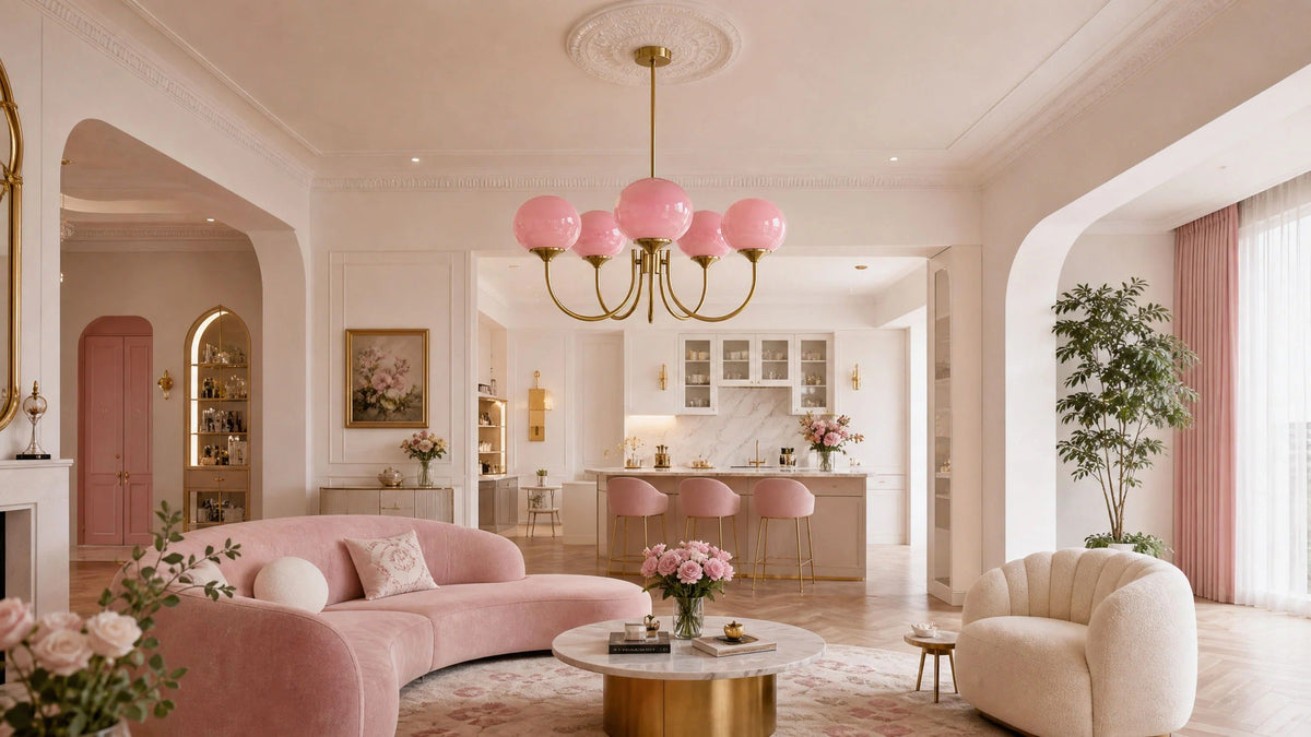 WOMO Lámpara de brazos curvos y globos de vidrio rosa - WM2052