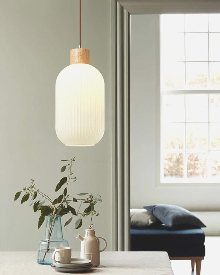 WOMO Lámparas Colgantes Farol Vidrio Lechoso Acanalado-WM2115