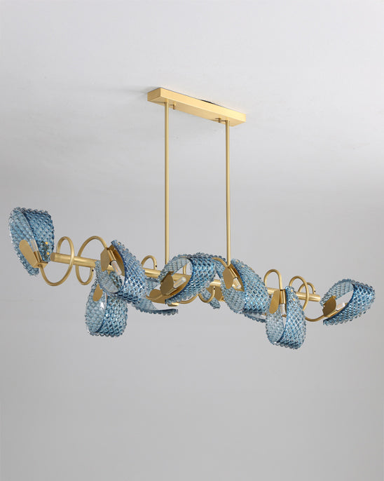 WOMO Lámpara de araña lineal de cristal artístico azul pavo real - WM2213c