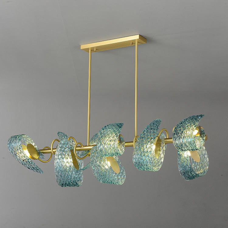WOMO Lámpara de araña lineal de cristal artístico azul pavo real - WM2213c