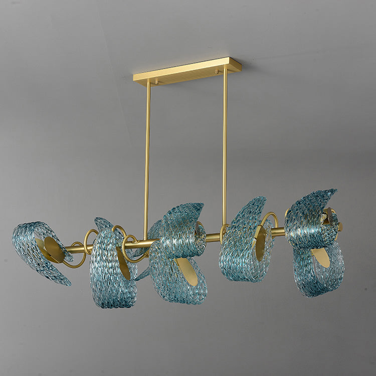 WOMO Lámpara de araña lineal de cristal artístico azul pavo real - WM2213c