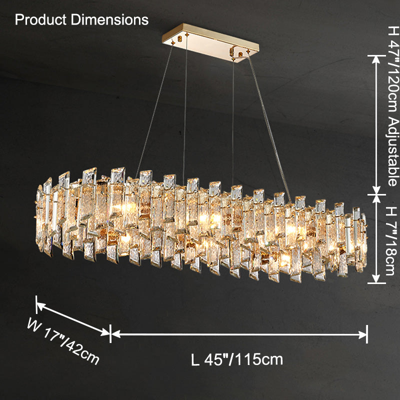 Lámpara de araña ovalada larga de cristal dorado WOMO-WM2403