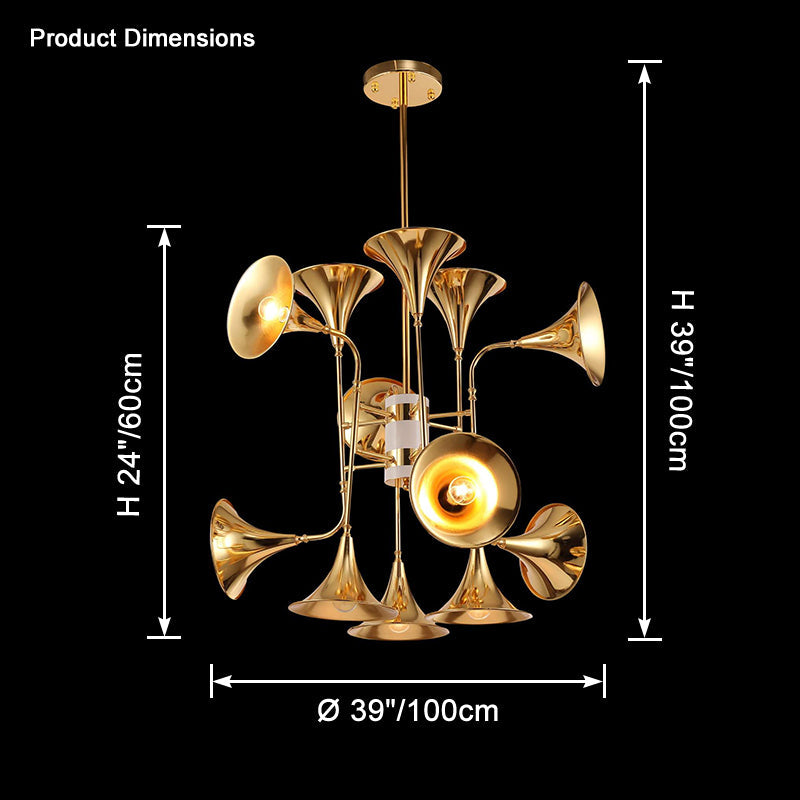 WOMO Lámpara de araña art déco con forma de trompeta dorada - WM2614
