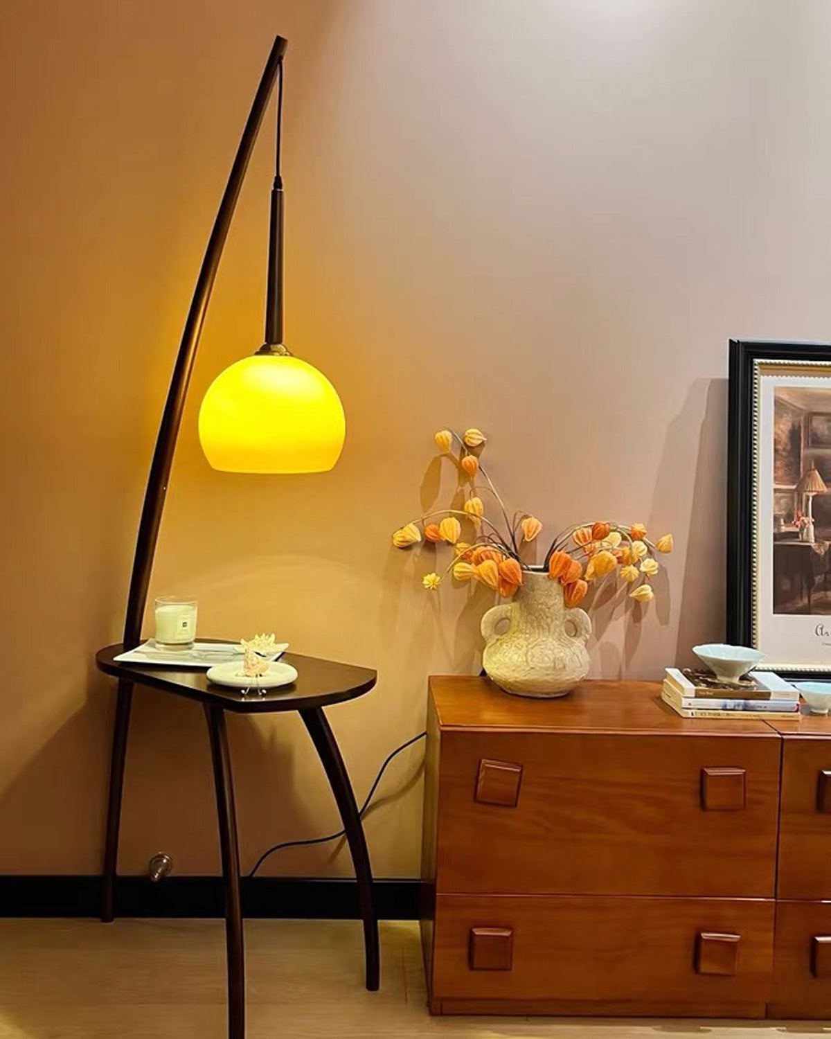 WOMO Wooden Hanging Floor Lamp with Table - WM7130