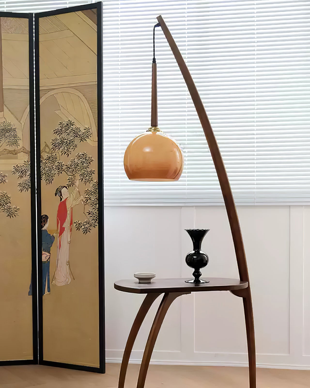 WOMO Wooden Hanging Floor Lamp with Table - WM7130