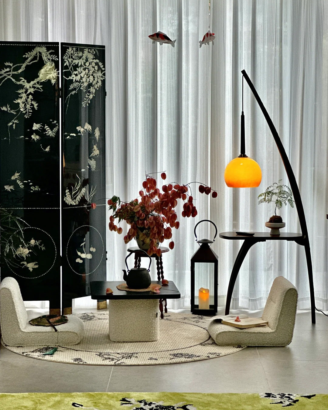 WOMO Wooden Hanging Floor Lamp with Table - WM7130