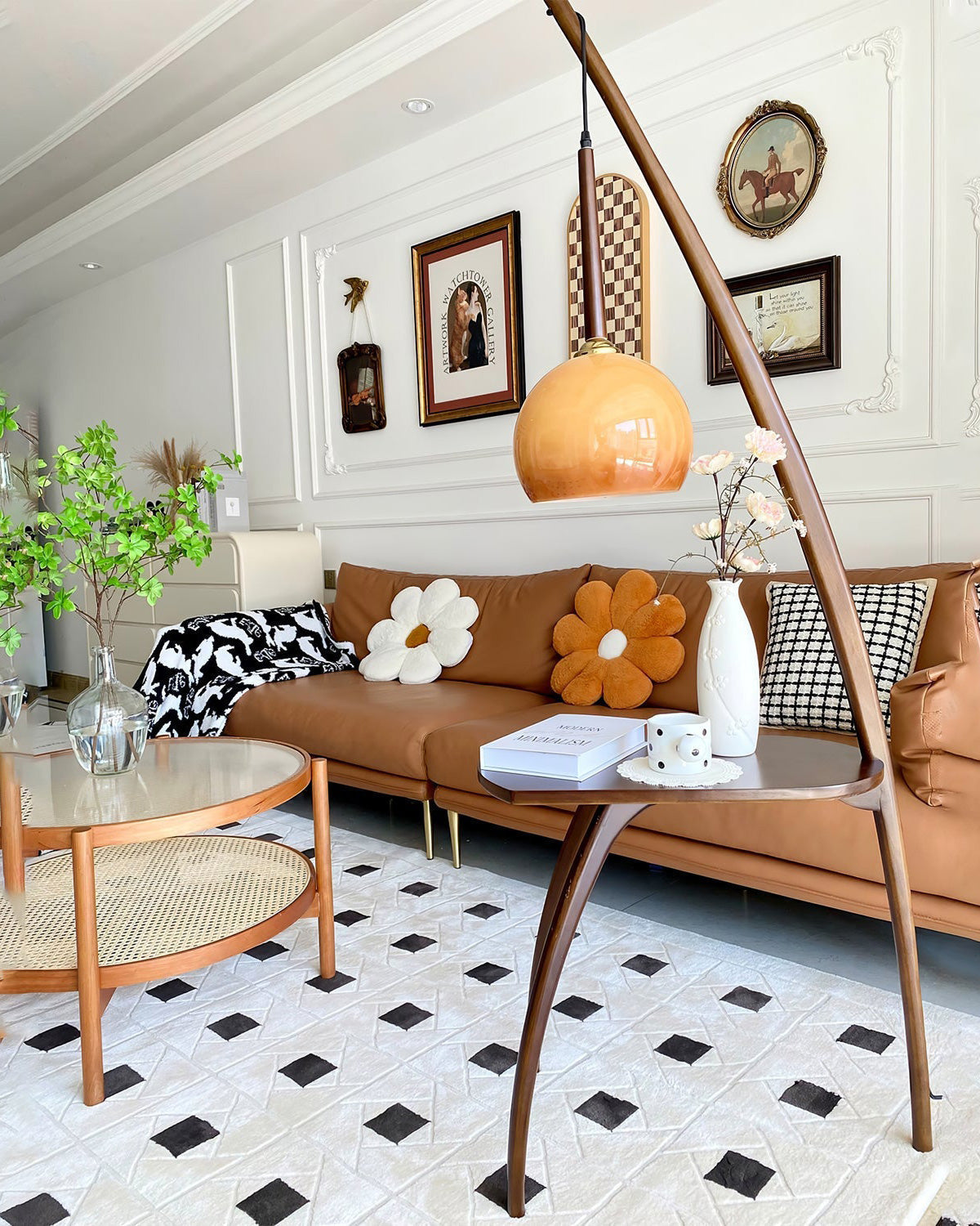 WOMO Wooden Hanging Floor Lamp with Table - WM7130