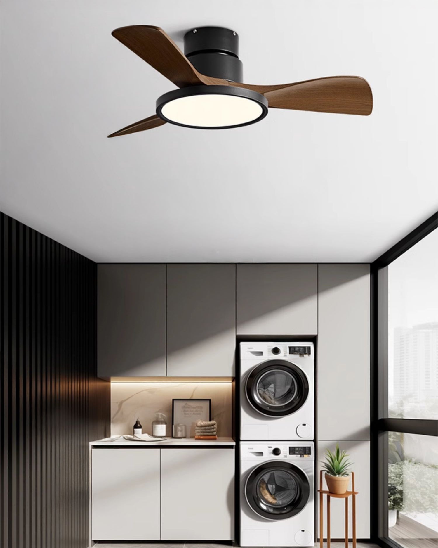 WOMO Ventiladores de techo con luz con 3 Aspas, Perfil Bajo - WM5170
