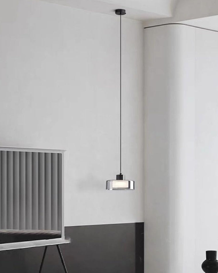 Lámpara colgante WOMO de cristal negro tipo tambor - WM2787