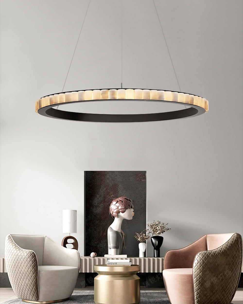WOMO Multi-Tiered Alabaster Round Chandelier - WM2858