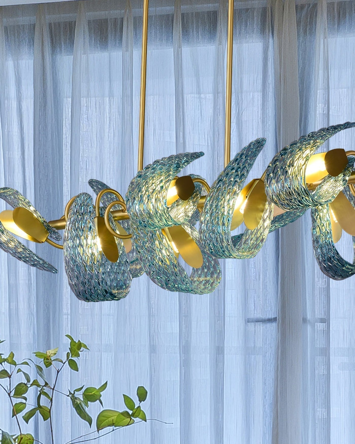 WOMO Lámpara de araña lineal de cristal artístico azul pavo real - WM2213c
