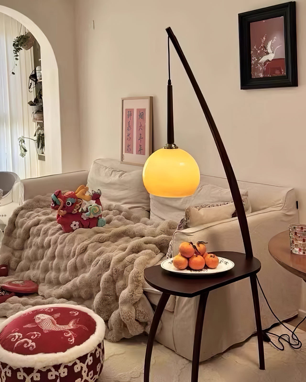 WOMO Wooden Hanging Floor Lamp with Table - WM7130