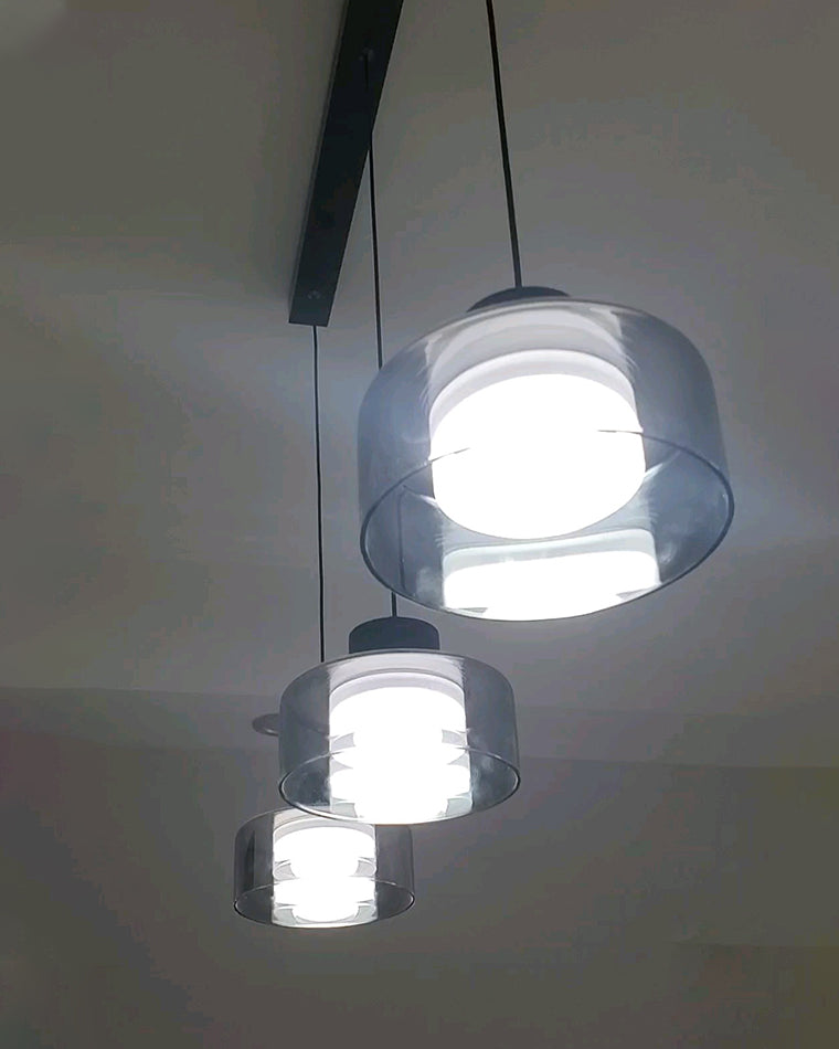 Lámpara colgante WOMO de cristal negro tipo tambor - WM2787