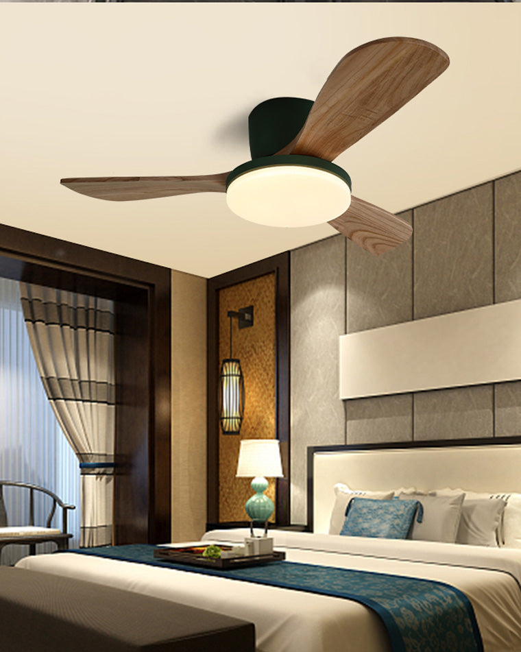 WOMO Ventiladores de techo con luz con 3 Aspas de Madera, Perfil Bajo - WM5058