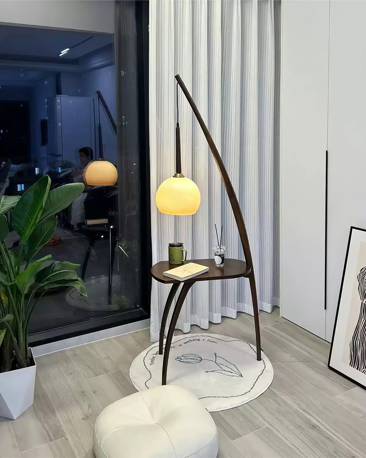 WOMO Wooden Hanging Floor Lamp with Table - WM7130