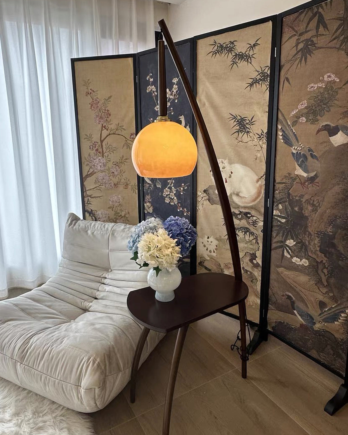 WOMO Wooden Hanging Floor Lamp with Table - WM7130