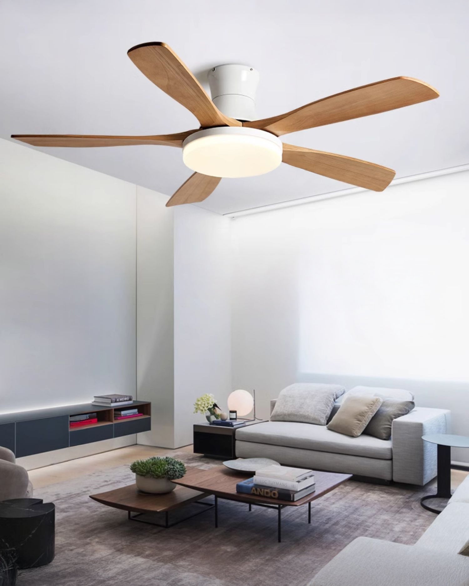 Ventilador de techo WOMO de 5 aspas de perfil bajo con lámpara - WM5208