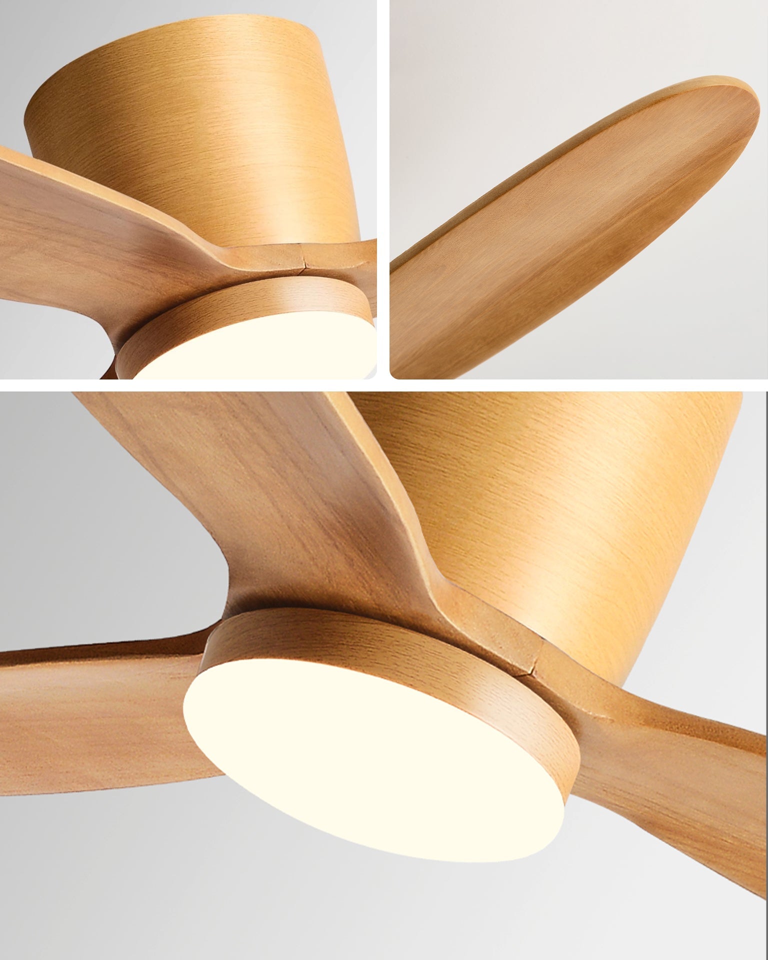 Ventilador de techo con lámpara WOMO de perfil bajo de madera - WM5259