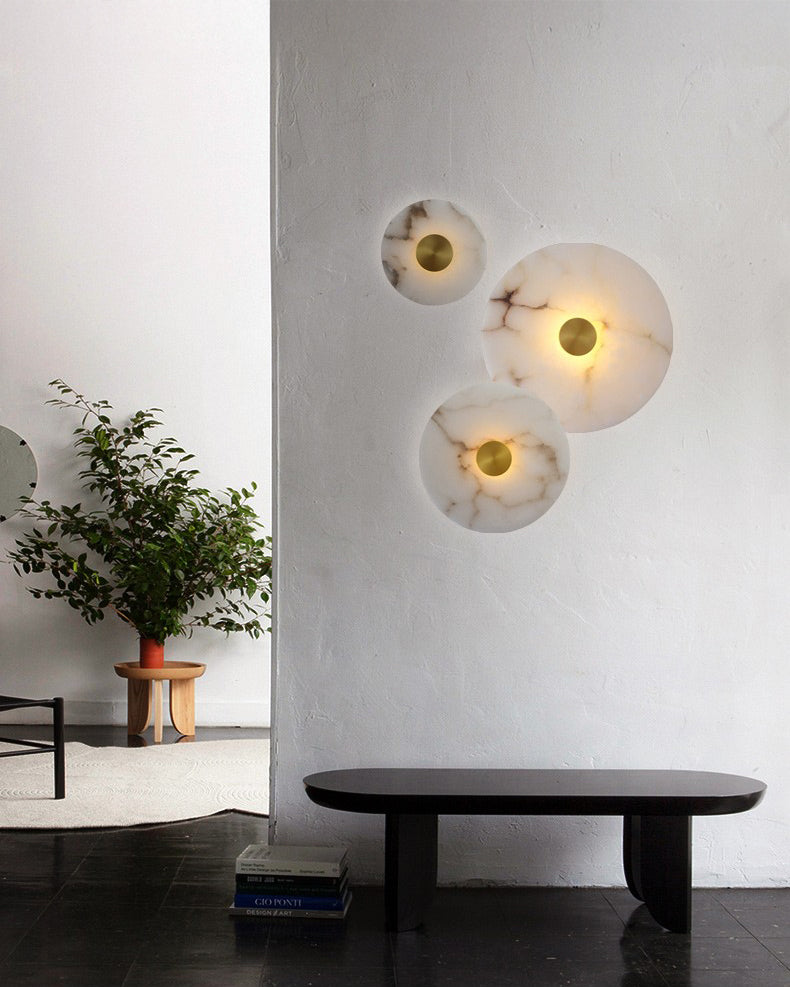 Aplique de pared WOMO Art Deco con disco de alabastro - WM6128