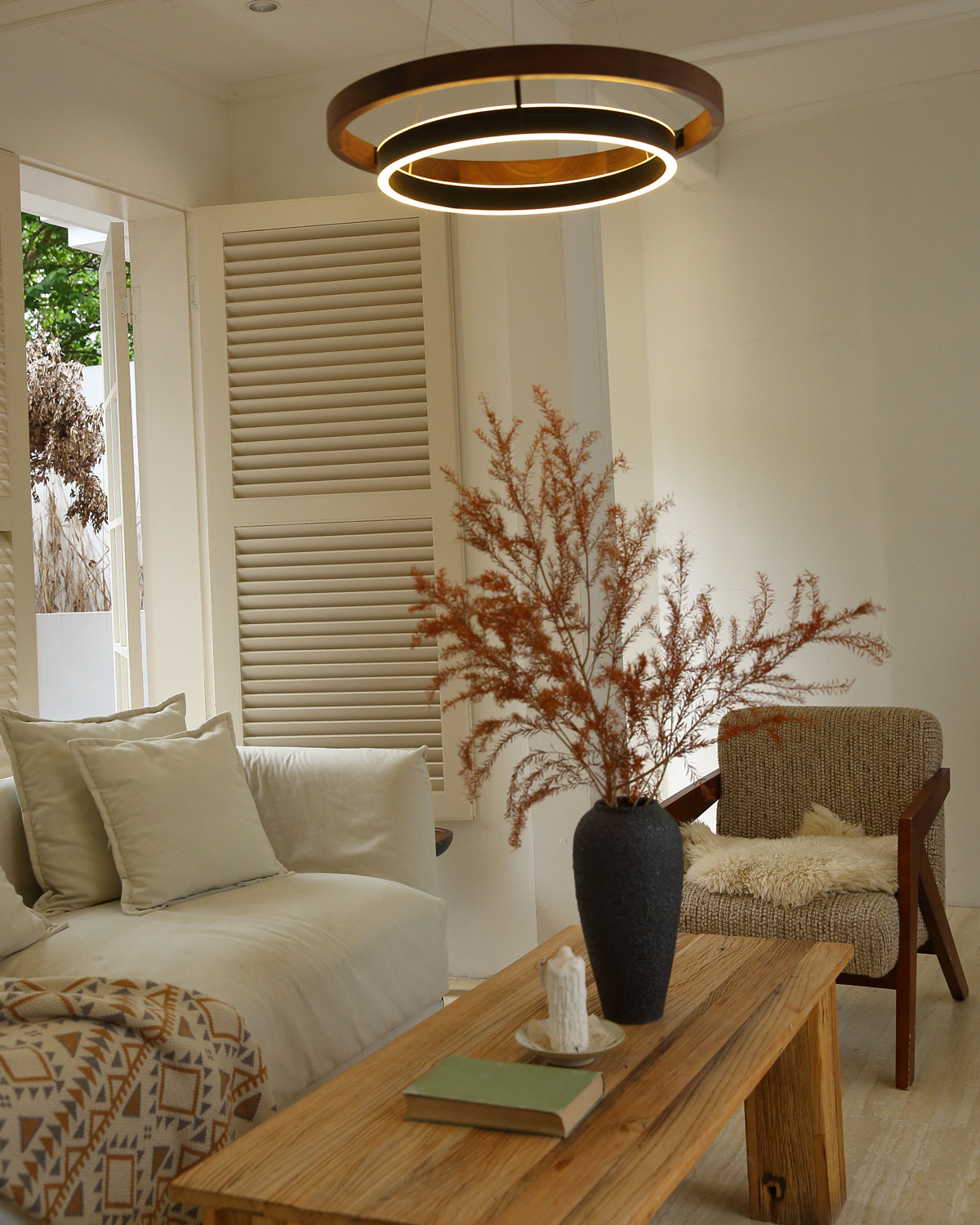 WOMO Lámparas Colgantes LED Circular de Madera - WM2492